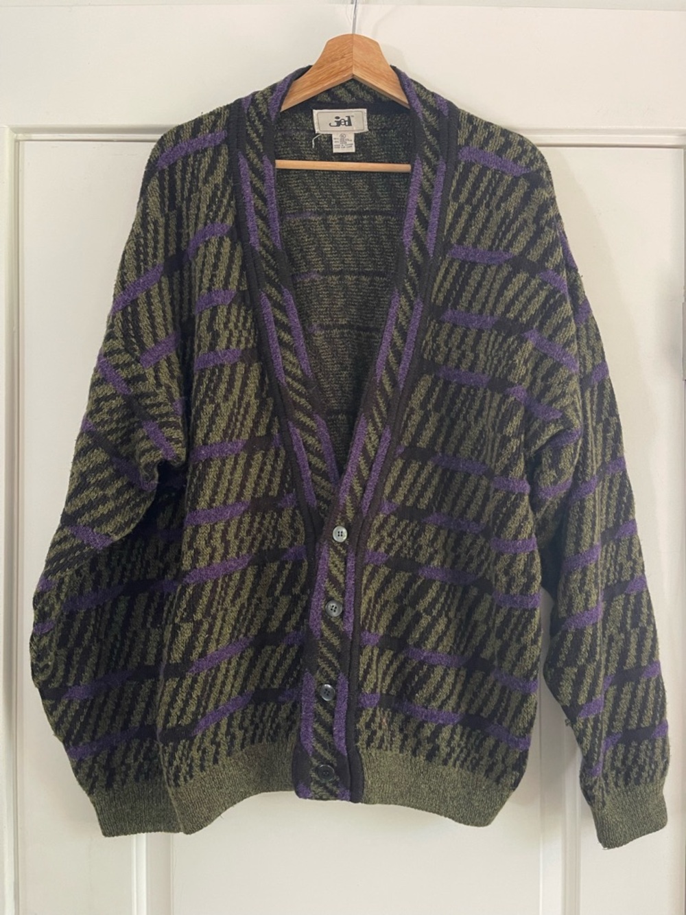 Vintage 80s Jed Funky Striped Grandpa Cardigan - XL